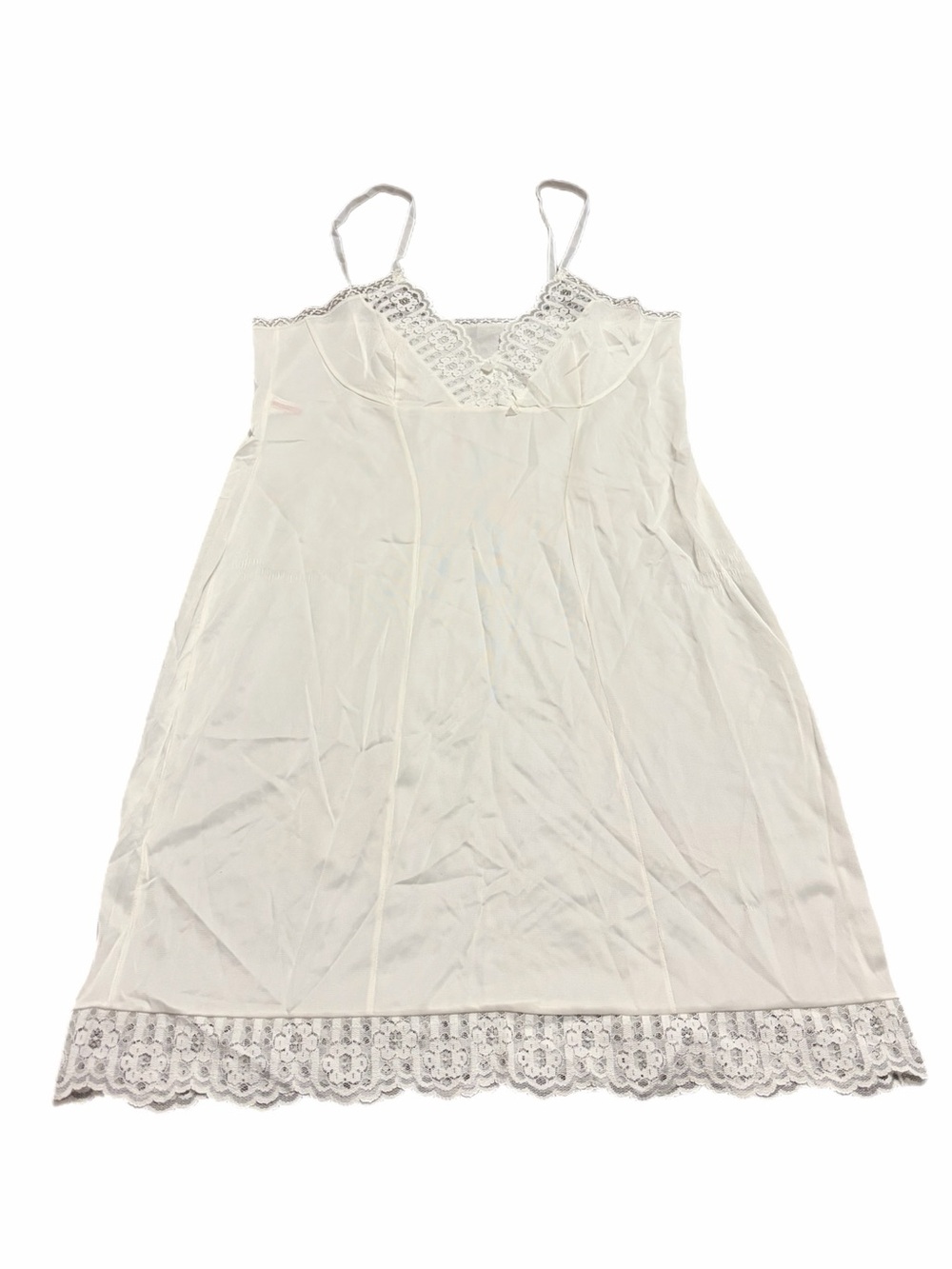 60s/70s European Vintage Nylon Lace Accent Midi Slip Dress (Ivory) Size S